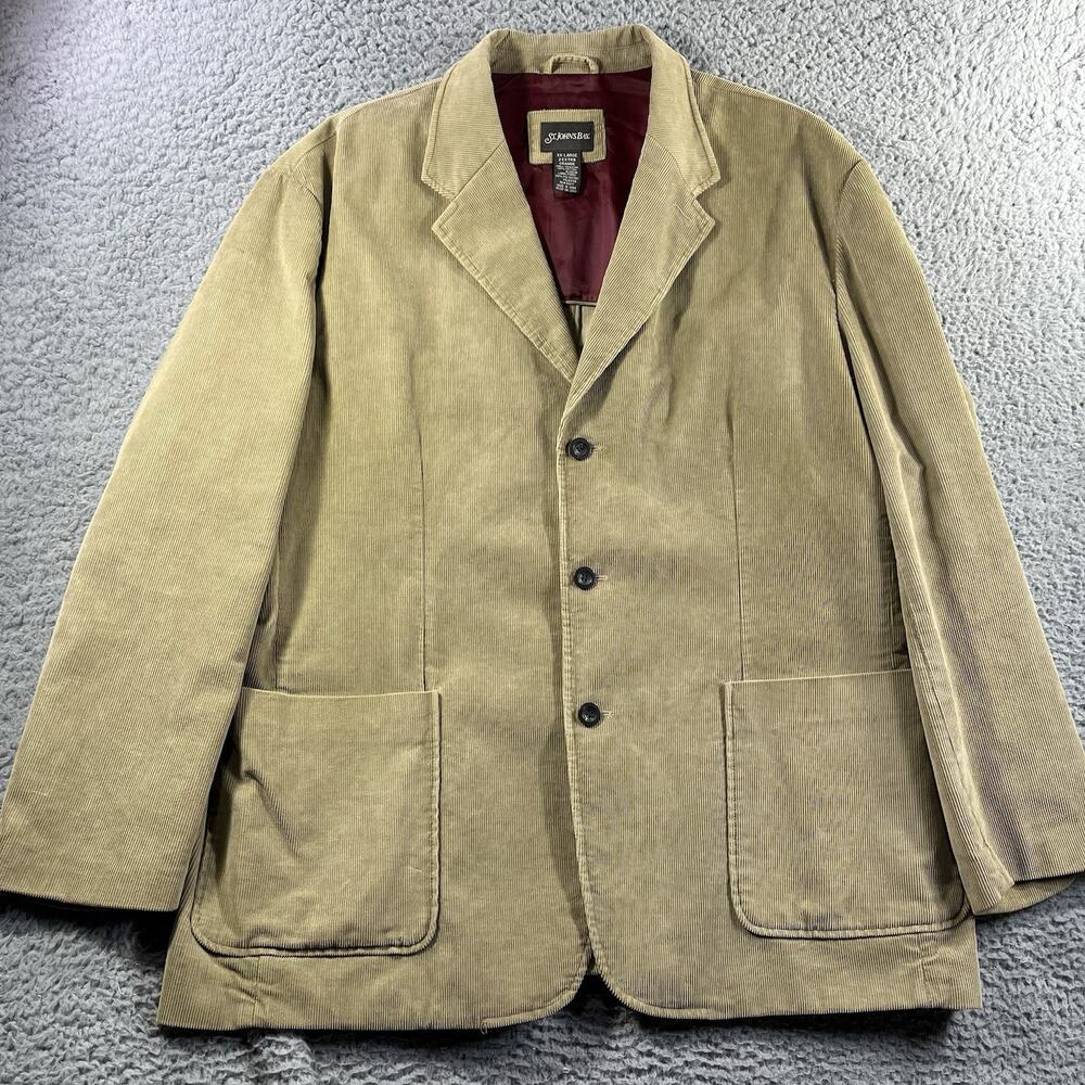 St. John's Bay Men's 2XL Tan Corduroy Blazer Jacket 3 Button Dark Academia